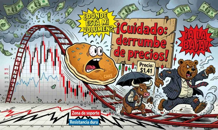 PancakeSwap (CAKE) pierde 1,32% en medio de bajo volumen y resistencia en $1,44
