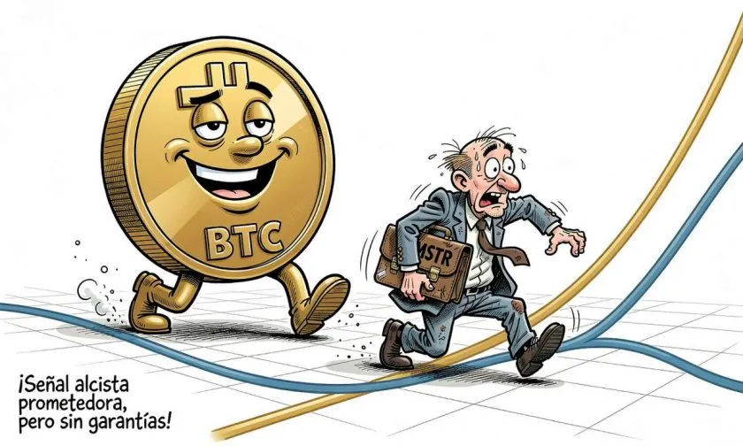 MSTR apunta a un cruce dorado en su gráfico mientras vigila su gran posición de bitcoin
