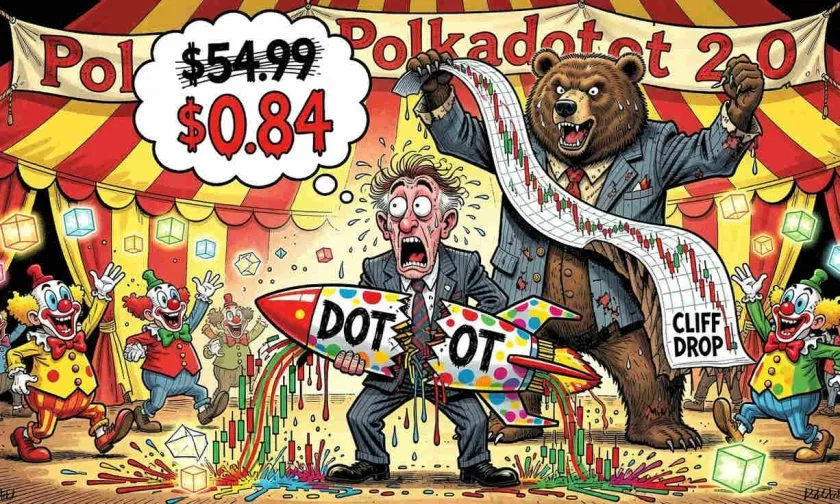 Polkadot tambalea bajo USD $0.84 con un desplome acumulado del 98% desde su máximo histórico