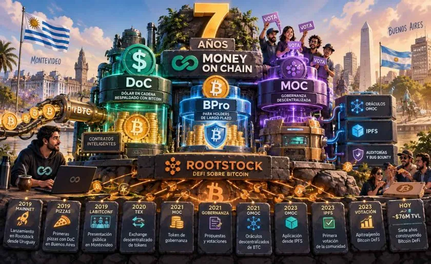 Money On Chain celebra siete años impulsando DeFi con respaldo en Bitcoin