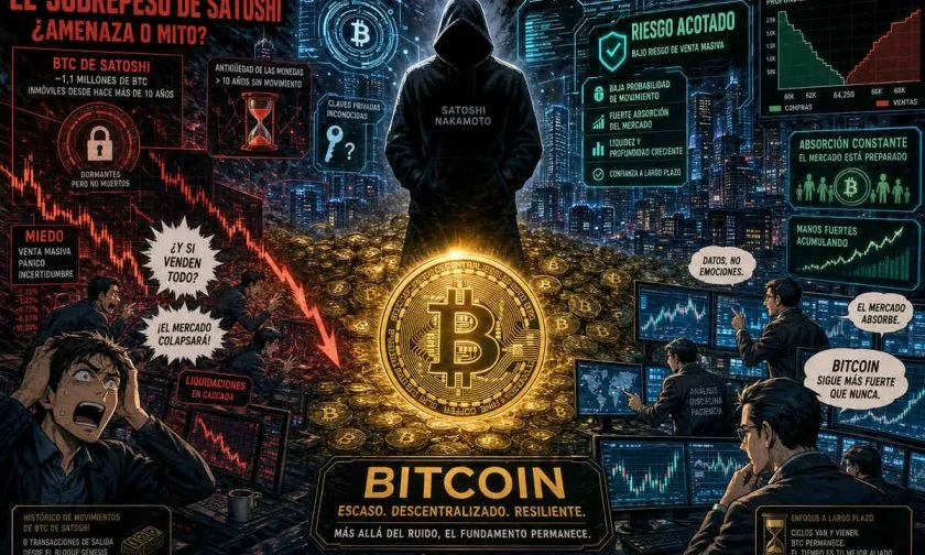 El riesgo por los BTC de Satoshi está acotado y no es existencial para Bitcoin, asegura estudio
