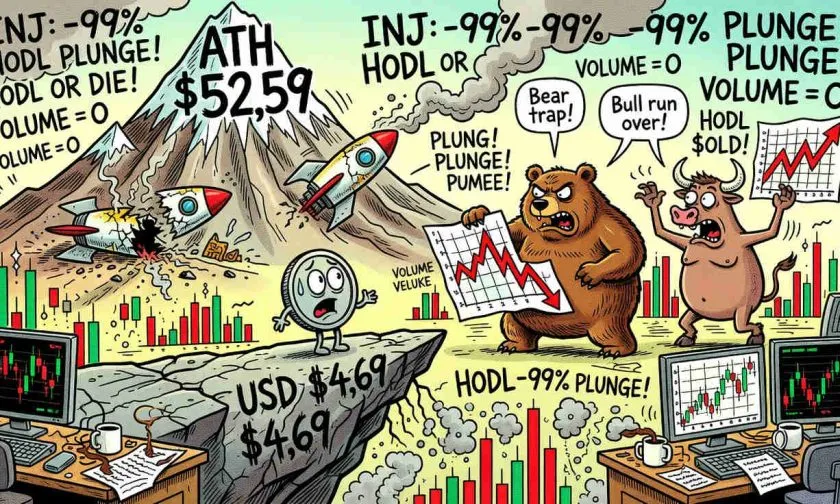 Injective (INJ) registra leve repunte a USD $4,69 pese a volumen decreciente ¿es sostenible?