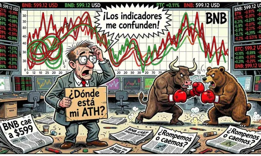 BNB se mantiene en $599 mientras enfrenta resistencia y tendencia bajista