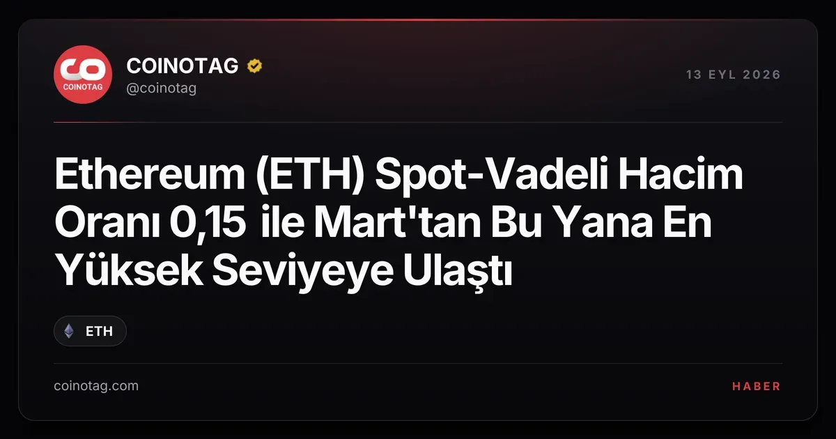 Ethereum (ETH) Spot-Vadeli Hacim Oranı 0,15 ile Mart'tan Bu Yana En Yüksek Seviyeye Ulaştı