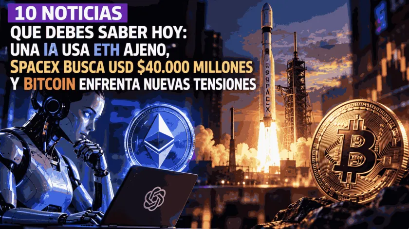 10 noticias que debes saber hoy: una IA usa ETH ajeno, SpaceX busca USD $40.000 millones y Bitcoin enfrenta nuevas tensiones